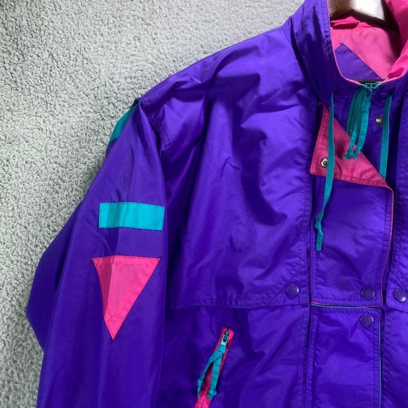 Cabin Creek Jacket Womens Large Purple Nylon Retro Colorblock 90s NO Liner - Picture 5 of 16